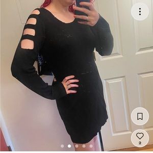 iZ Byer black ribbed bodycon long sleeve dress with sleeve cutouts